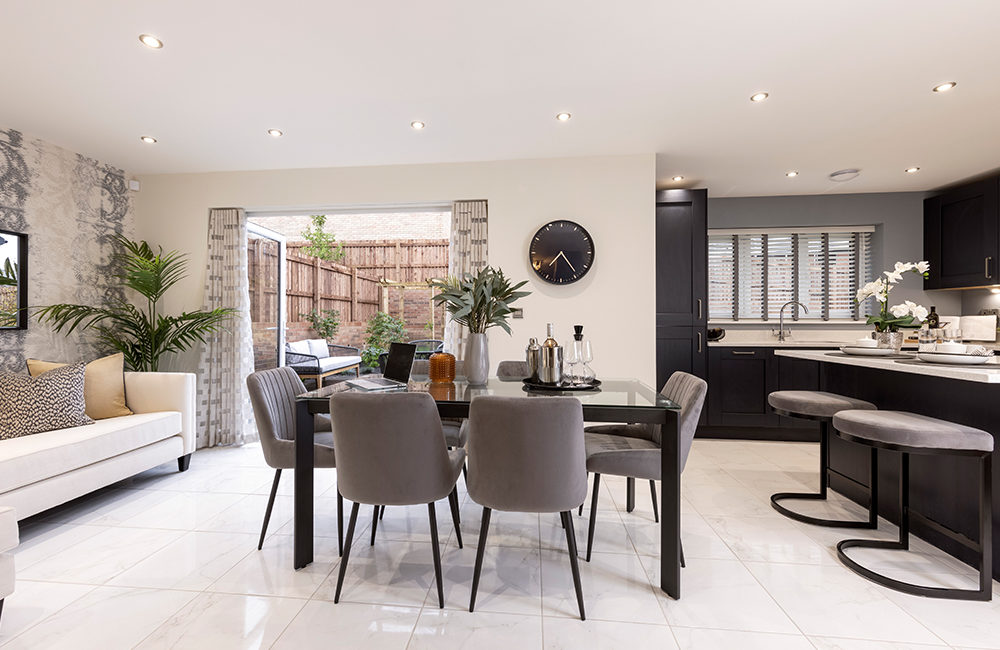 The Birches Sanderson Show Home Kitchen and Dining Room with Bi-Fold doors, Edgehill Park, Whitehaven
