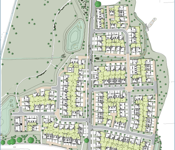 A coloured layout of Grab Lane planning application by Story Homes
