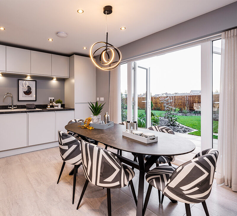 The Harper kitchen & dining area in the show home at Waterside, Cottam