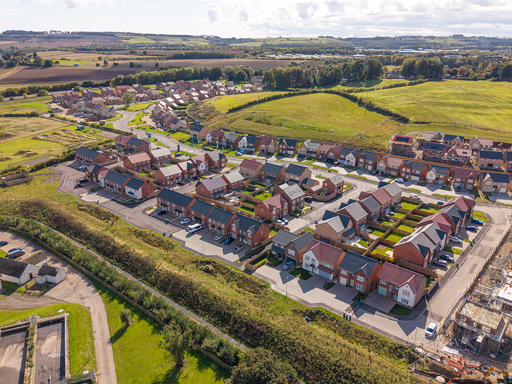 A drone photograph of Story Homes development Riverbrook Gardens.