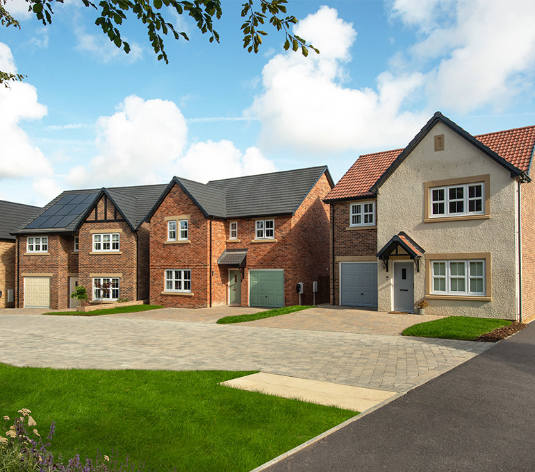 External photo of a cul-de-sac at Story Homes' Riverbrook Gardens development.