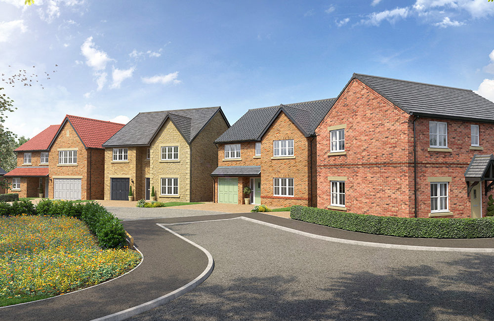 CGI Street scene of new development Riverbrook Gardens in Alnwick - Story Homes