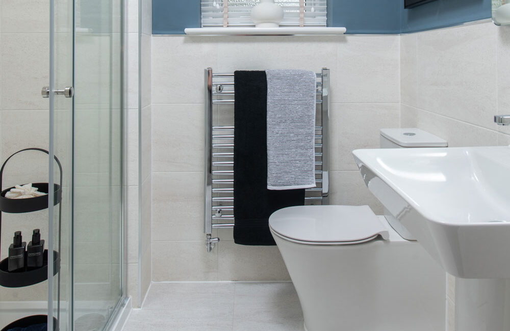 En-suite with waterfall shower in The Stanford show home at Brigsteer Rise, Kendal | Story Homes