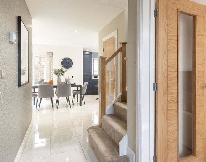 Open plan hallway leading to the spacious kitchen/dining/family area