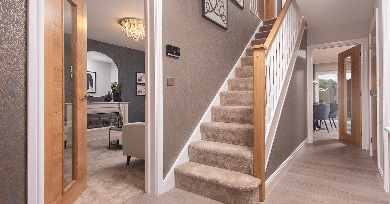 The spacious hallway in The Robinson show home at Whins View