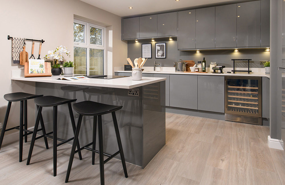 The kitchen in The Harrison show home at Oakleigh Fields