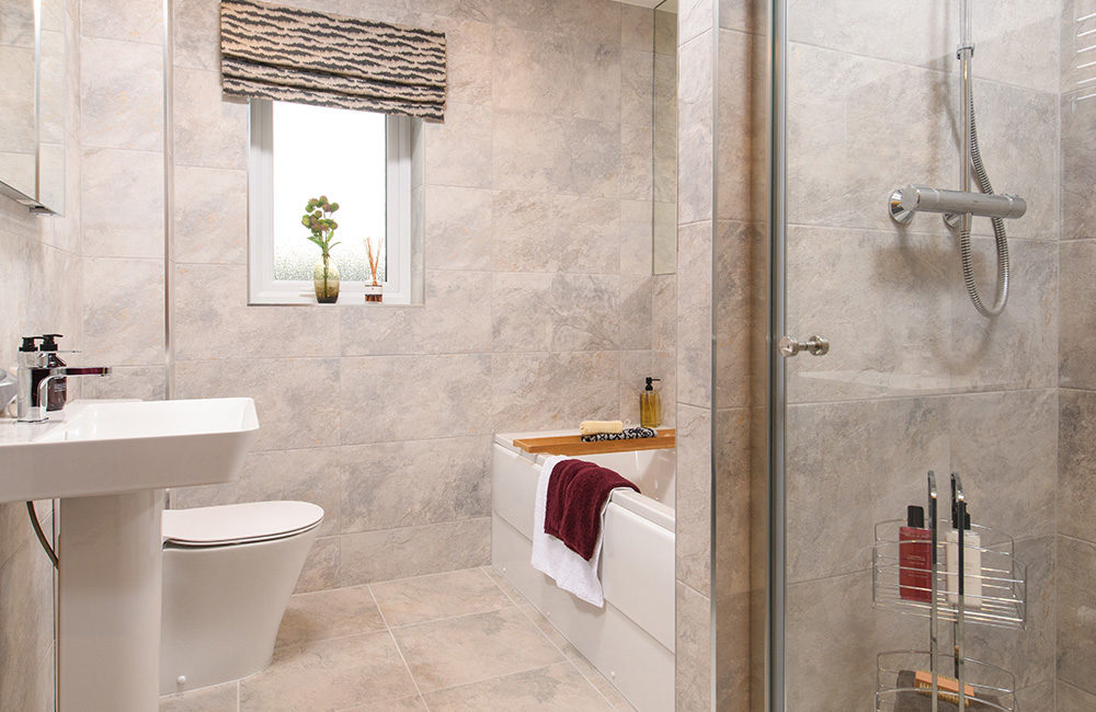 The main bathroom in The Harrison show home at Oakleigh Fields