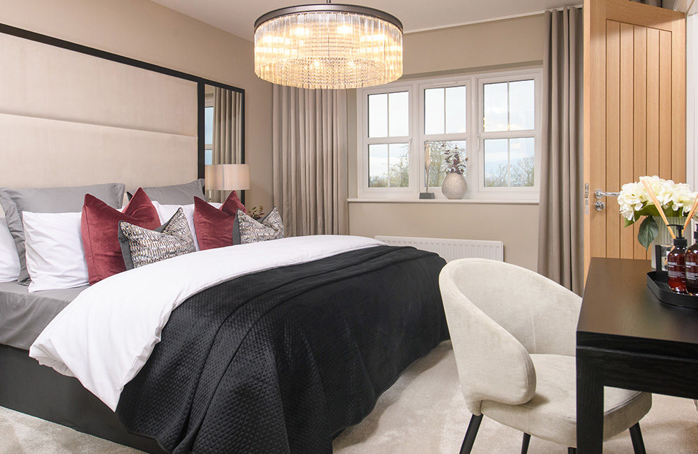 The spacious main bedroom with ensuite in The Harrison show home at Oakleigh Fields