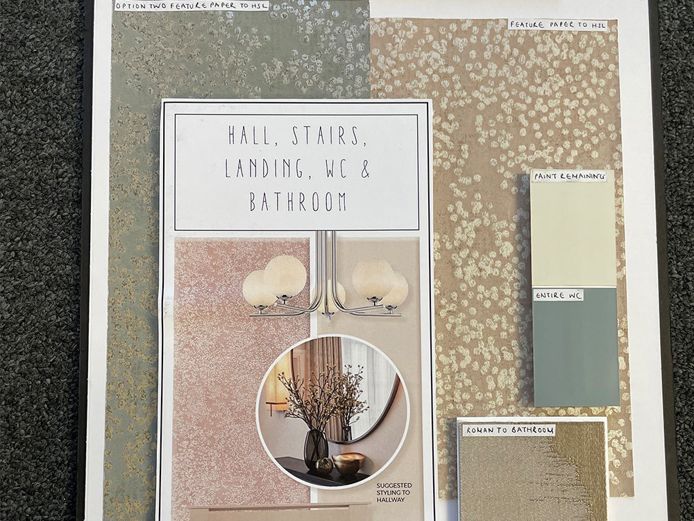 Moodboard for the hall, stairs, landing, bathroom & WC in The Robinson show home