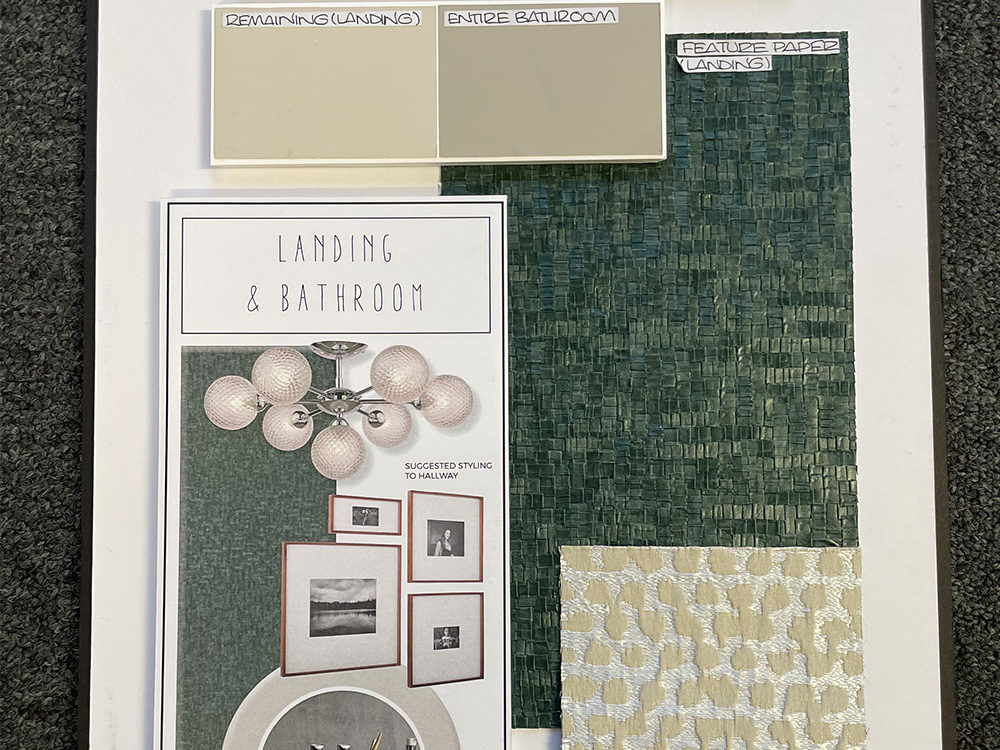 Moodboard for the landing, stairs, hall, bathroom and WC in The Sanderson show home