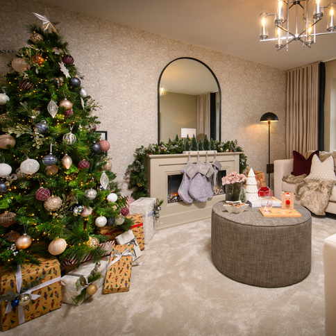 The Harrison show home lounge decorated for Christmas