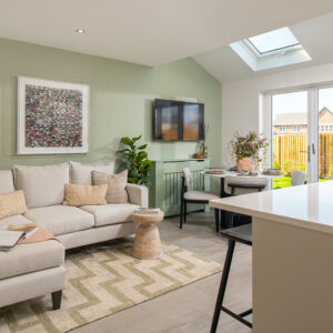 kitchen with island and sofa