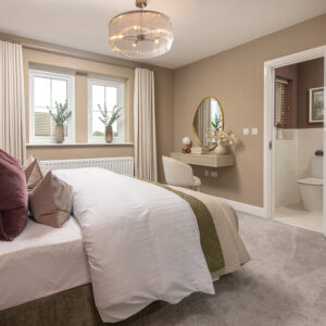 Main bedroom in the Sanderson marketing suite at Elmbrook Park, Coppull.