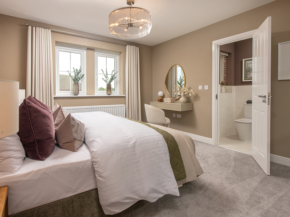 Main bedroom in the Sanderson marketing suite at Elmbrook Park, Coppull.
