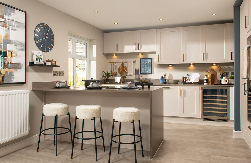 Kitchen in the Harrison show home at Elmbrook Park, Coppull.