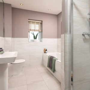 Main bathroom in the Sanderson marketing suite at Elmbrook Park, Coppull.
