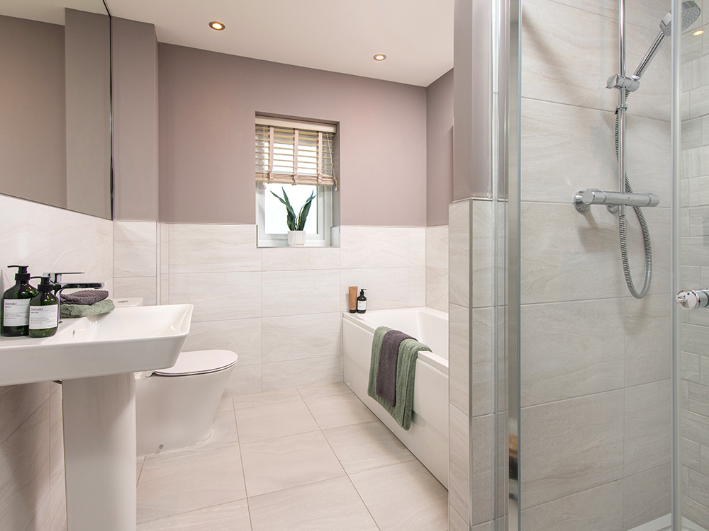 Main bathroom in the Sanderson marketing suite at Elmbrook Park, Coppull.