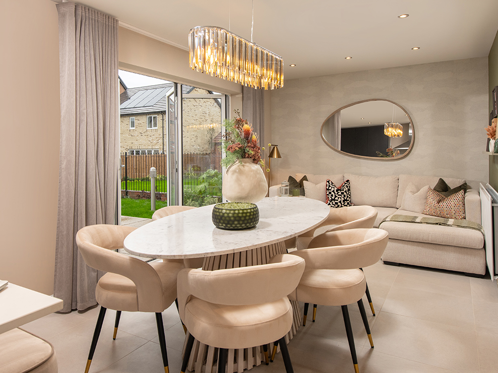 A view of a dining/ family area in a Sanderson show home at Ashwood Grange, by Story Homes.