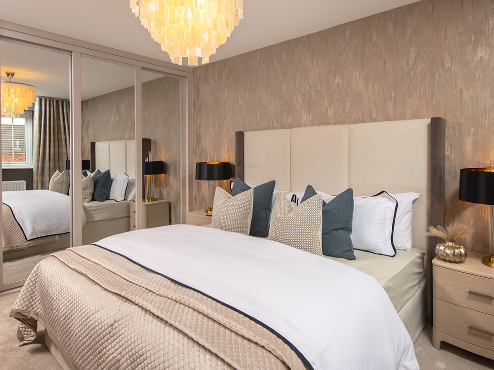 Main bedroom in the Harrison show home at Elmbrook Park, Coppull.