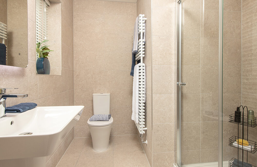 En-suite in the Harrison show home at Elmbrook Park, Coppull.