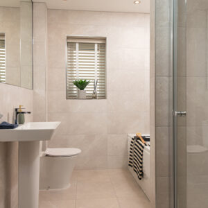 Main bathroom in the Harrison show home at Elmbrook Park, Coppull.