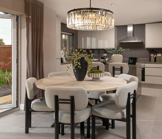 A kitchen dining area in The Sanderson show home at Stonebrook Meadows.