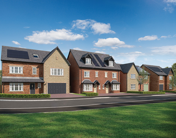 CGI street scene of Story Homes at our Stonebrook Meadows development.