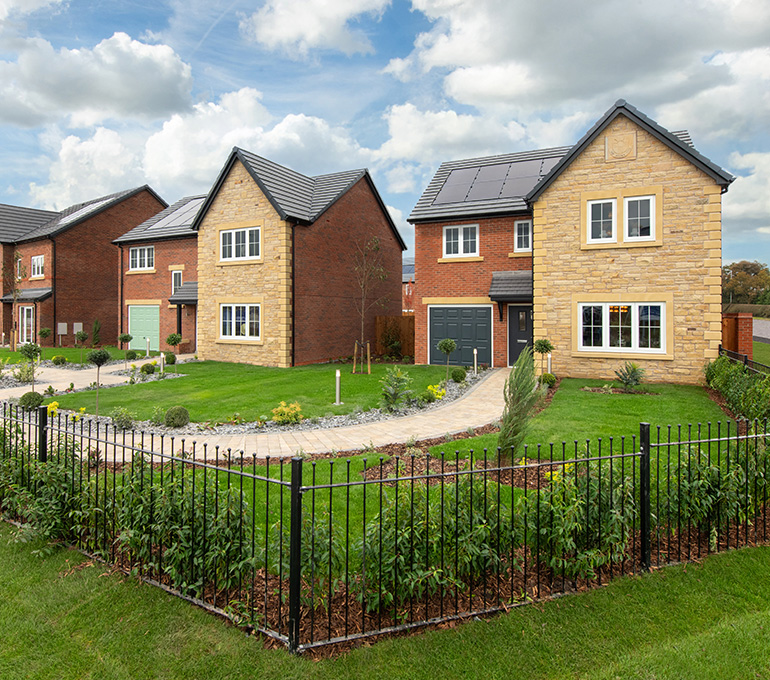 External view of the show homes at Stonebrook Meadows from Story Homes.