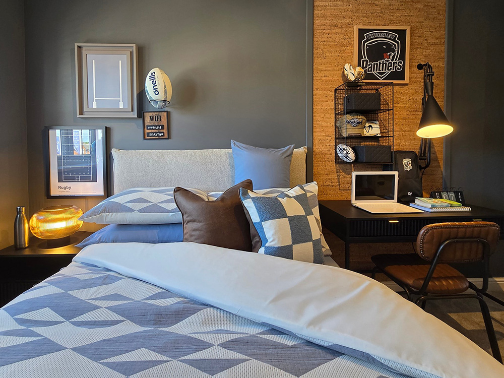Sneak peak photo of the Harrison show home bedroom at Elmbrook Park.