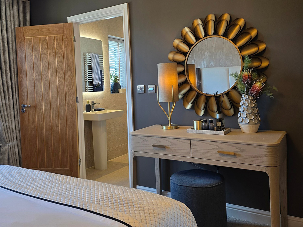 Sneak peak photo of the Harrison show home bedroom at Elmbrook Park.