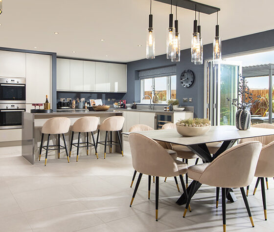Photograph of the kitchen/dining/family area of a Middleton show home.