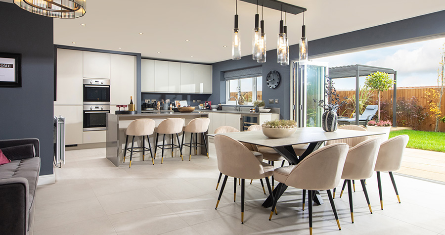 Photograph of the kitchen/dining/family area of a Middleton show home.