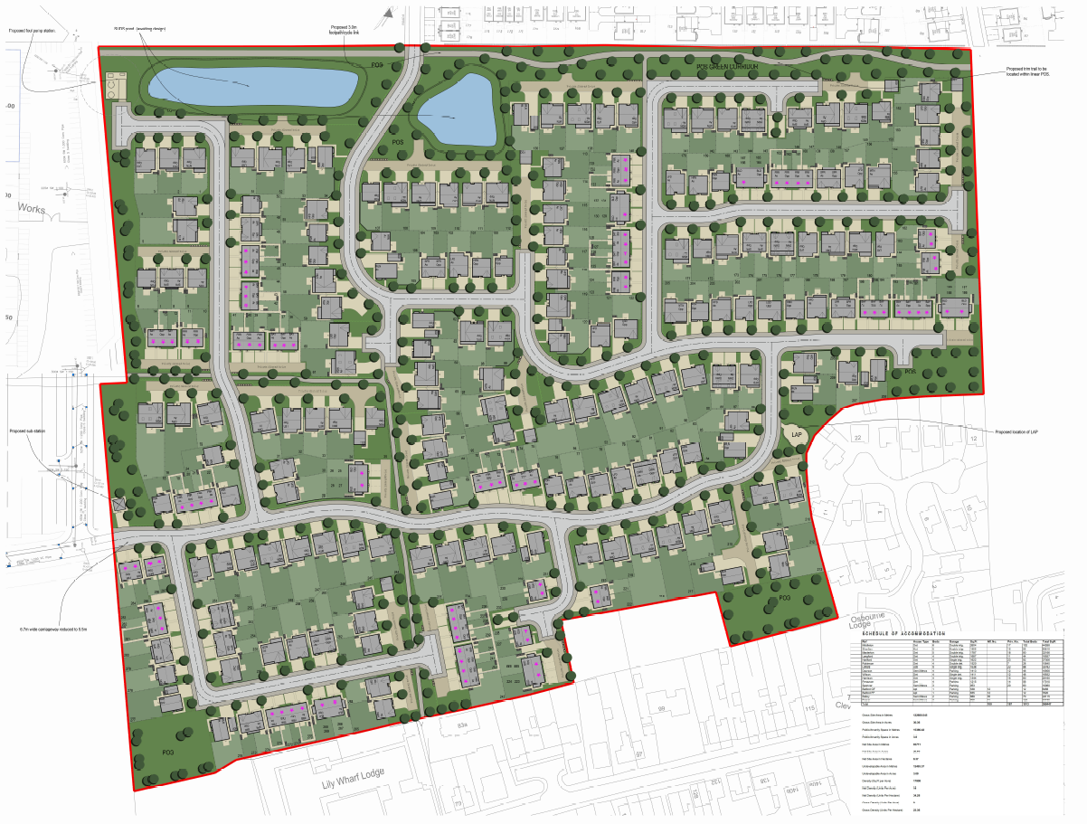 A coloured layout of Burscough planning application.
