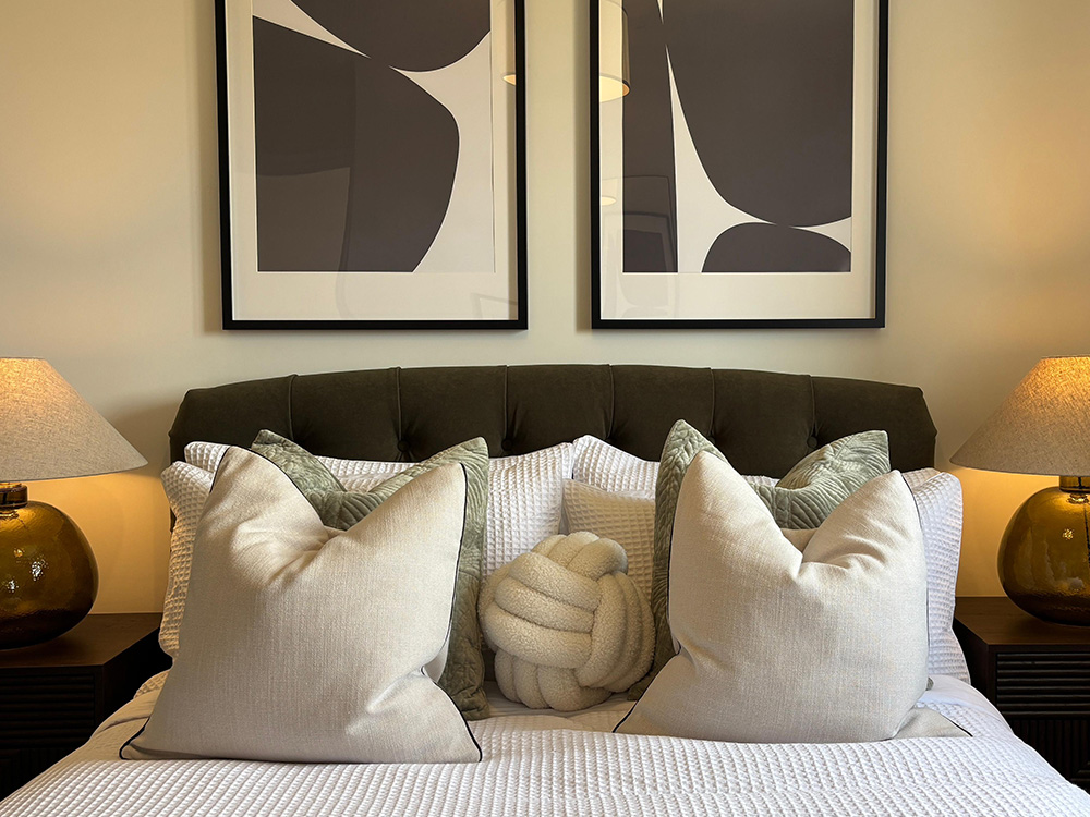Close-up photo of DUSK bedroom furnishings.