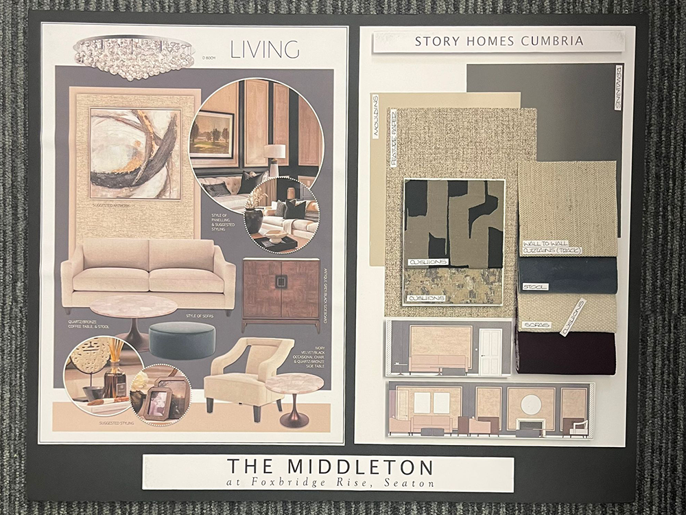 Moodboard samples of our new Middleton showhome at Foxbridge Rise, Seaton