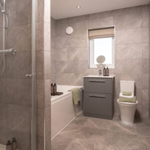 Main bathroom with bath and shower