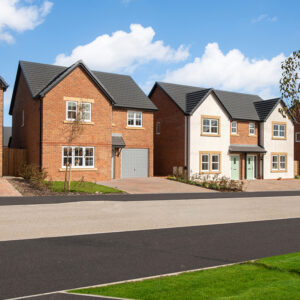 A street scene of new build houses at Tithe Gardens.