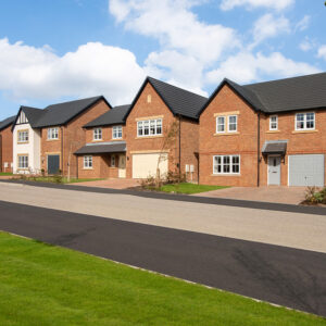 A street scene of new build houses at Tithe Gardens.