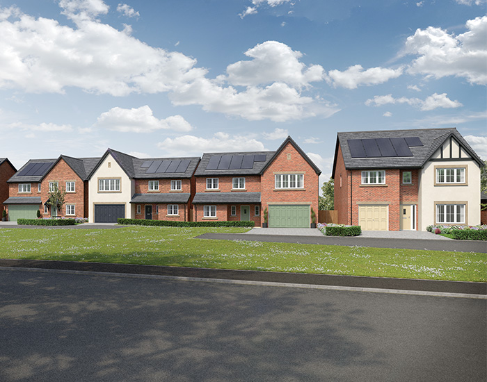 CGI street scene of Story Homes Tithe Meadow development.