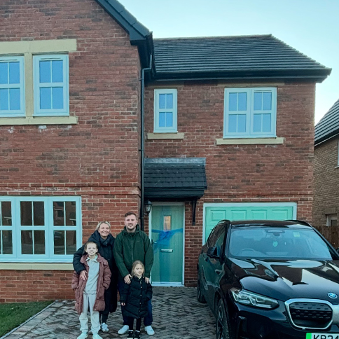 Jodie and her family outside of The Sanderson at Hawksley Rise