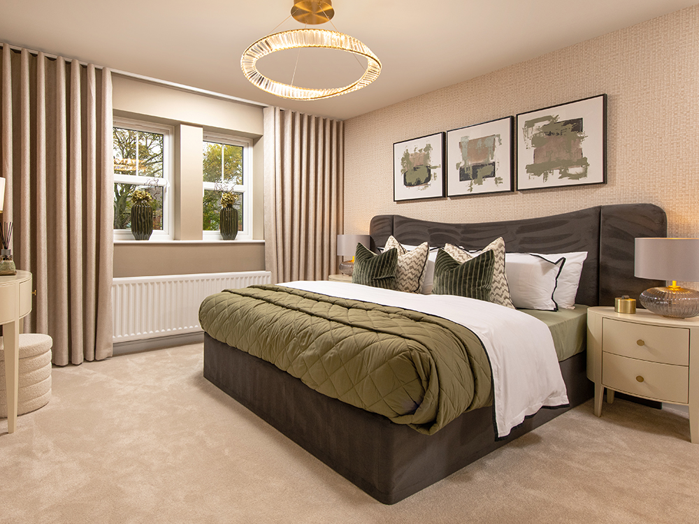 A view of the master bedroom in The Sanderson show home at Ashwood Grange, by Story Homes.
