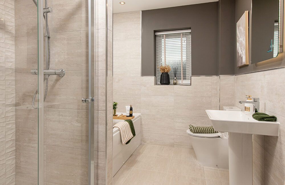 A view of the bathroom in The Sanderson show home at Ashwood Grange, by Story Homes.