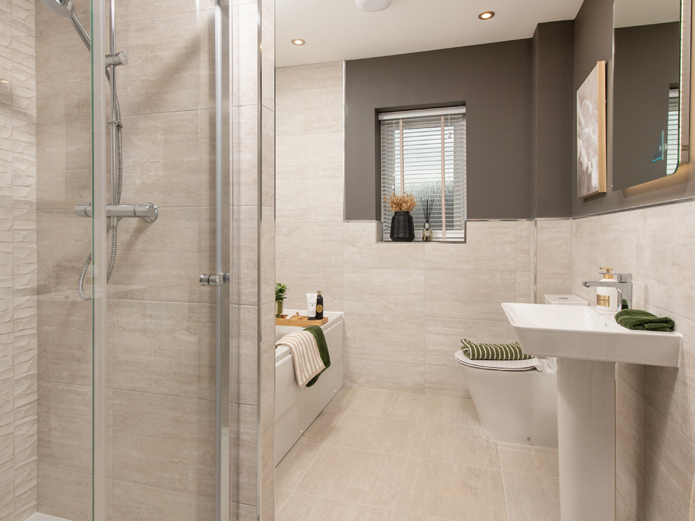 A view of the bathroom in The Sanderson show home at Ashwood Grange, by Story Homes.