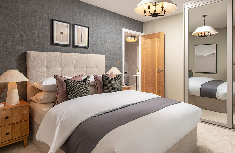 A view of bedroom2 , including a double bed, in a Lawson show home at Stonebrook Meadows, by Story homes