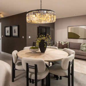 A view of the dining and family area in a Sanderson show home at Stonebrook Meadows, by Story Homes.