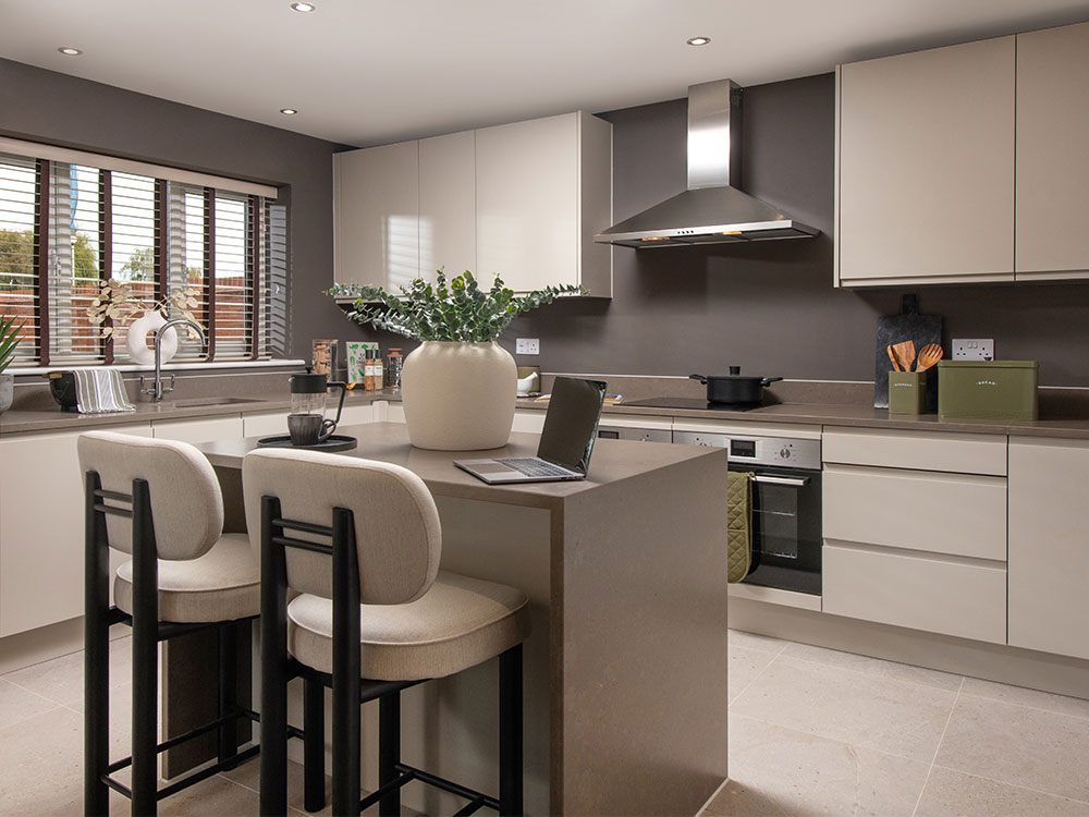 A view of the kitchen area in a Sanderson show home at Stonebrook Meadows, by Story Homes.
