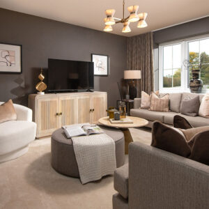 A view of the lounge at a Sanderson show home at Stonebrook Meadows, by Story Homes.