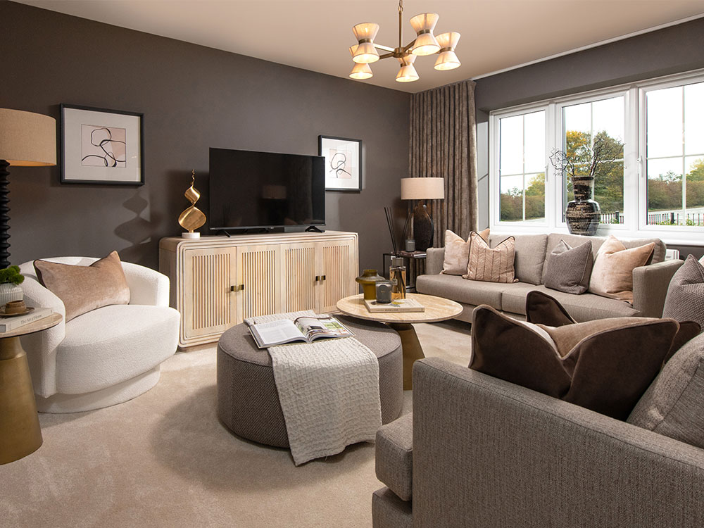 A view of the lounge at a Sanderson show home at Stonebrook Meadows, by Story Homes.