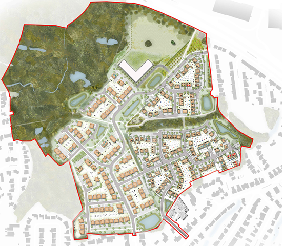 Coloured layout of Hazlehurst Farm, Worsley