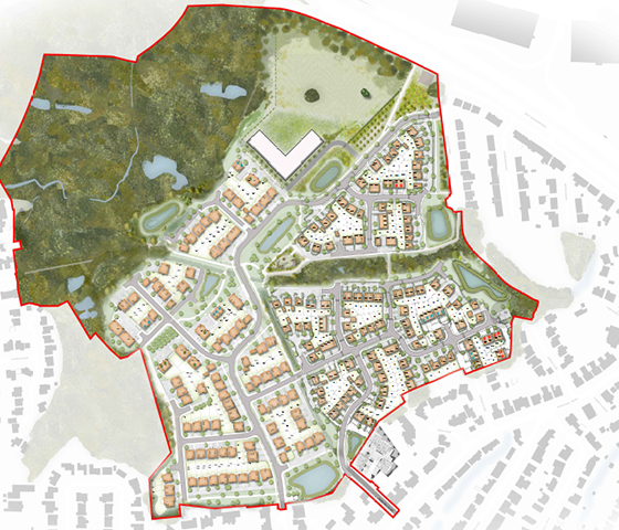 Coloured layout of Hazlehurst Farm, Worsley